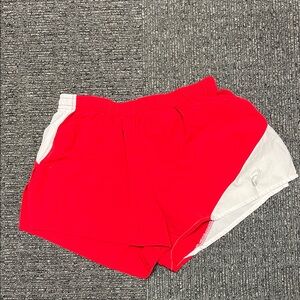 Asics Red Women's Athletic Shorts with White Panels